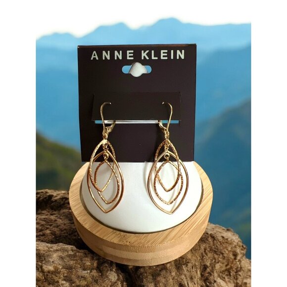 Anne Klein 2 1/4" Gold Tone Textured Orbital Earrings-NWT - Picture 1 of 1